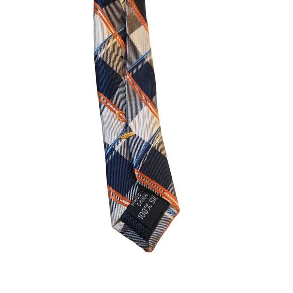 NAUTICA Plaid Checkered Navy White Orange Neck Tie Multicolor Plaids & Checks - Picture 7 of 12